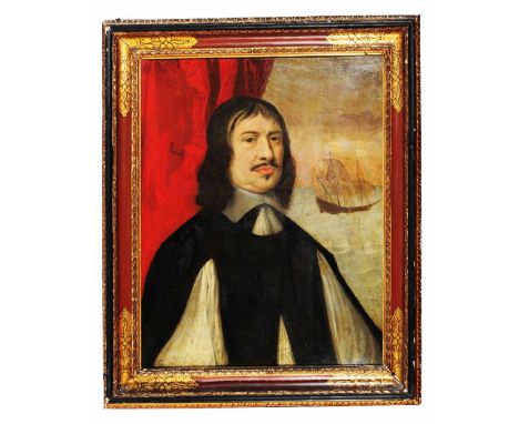 17TH CENTURY SPANISH SCHOOL Half length portrait of a gentleman with shoulder length hair and moustache wearing a dark cloak 