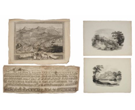 A FOLIO OF MISCELLANEOUS PRINTS AND ENGRAVINGS TO INCLUDE:  George Vertue: 'The Battle-Array of Carberry-hill near Edinburgh 