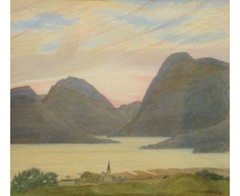 HENRY PAYNE (1868-1940) Norwegian Fjorde I, signed, watercolour, 20 x 22cm With The Fine Art Society London February 1970