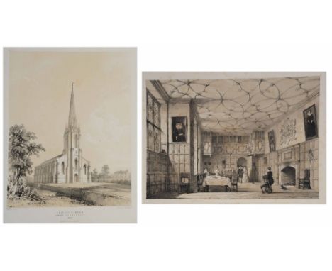 A COLLECTION OF TOPOGRAPHICAL PRINTS AND ENGRAVINGS TO INCLUDE:  W Walton - 'Trinity Church Ashby-De-La-Zouch', lithograph, 3