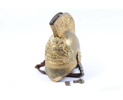 A scarce Victorian officer's gilt 1843 pattern helmet of the 6th or Inniskilling Dragoons,  Royal crest badge bearing the Wat