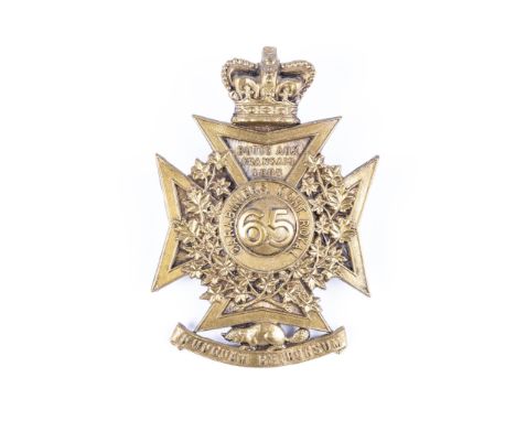 A Victorian Canadian brass helmet plate of the 65th Carabiniers Mont Royal. GC £80-100 