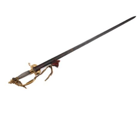 A 1796 pattern Infantry officer's sword, blade 32" etched with Royal Arms, crowned "GR" cypher, standing officer with sword, 