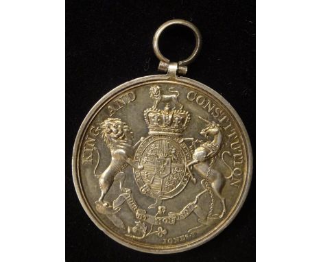 Orange Society, silver medal/ticket, obverse equestrian portrait of William III left, legend "The Glorious &amp; Immortal Mem