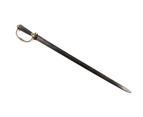 A hunting sword c 1730, of a type favoured by naval officers, straight single edged blade 23½" stamped on both sides with cre