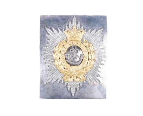 A Sussex Militia officer's rectangular shoulder belt plate, of burnished silver with facetted silver star, gilt crowned wreat