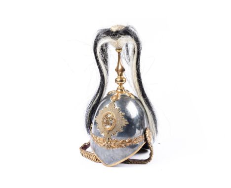 A Victorian 1871 pattern officer's helmet of the 6th (Inniskilling) Dragoons, with silver plated skull, gilt badge and mounts