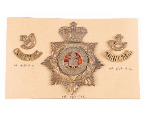 A post 1881 OR's brass helmet plate of the Duke of Cornwall's Light Infantry (the centre loops replaced by soldered lug and w