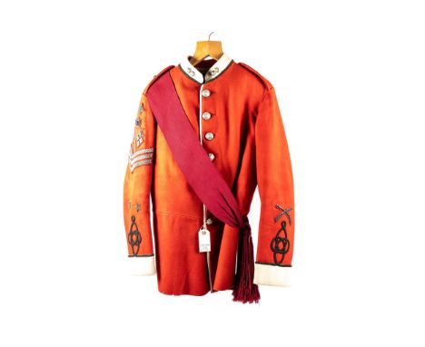 A fine Victorian Colour Sergeant's scarlet tunic of the Lancashire Fusiliers Volunteer Battalion, WM buttons and collar badge