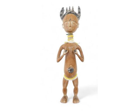 Tribal Art. Ewe tribe, fertility figure with elaborate coiffure, collected from village in Eastern Highlands, Ghana, 32cm hig