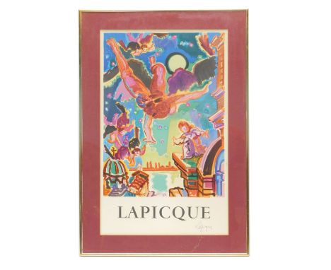 Charles Lapicque. Design with figures flying, buildings, etc., bearing date 1956, coloured print, signed to margin, 64cm x 40