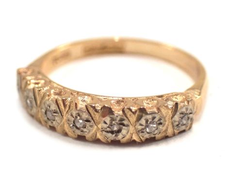 A 9ct gold half hoop dress ring, of cross design with illusion set tiny diamonds, ring size N, 2.4g all in, boxed. 