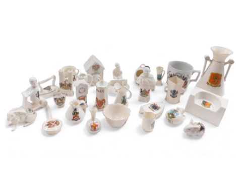 A large quantity of crested china, to include Goss vase, a kennel, monk, two rabbits, etc. (1 tray) 