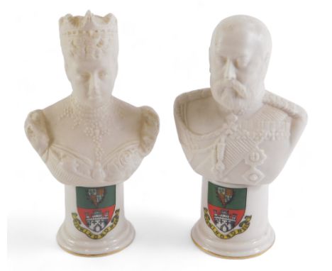 A pair of Carltonware crested china busts, modelled in the form of Edward VII and Queen Alexandra. 