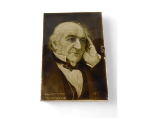 A 19thC Sherwin &amp; Cotton ceramic tile, of William Gladstone from the portrait by Mendelssohn. 