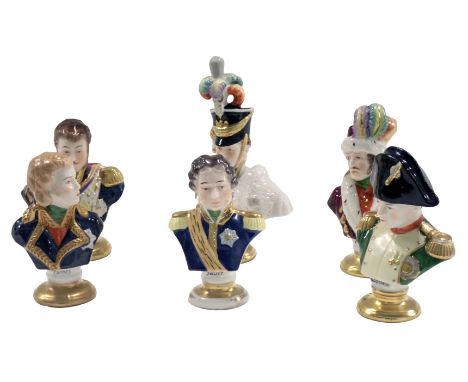 Six porcelain busts of Napoleon and his generals by Rudolph Kammer Germany of Volkstedt, each bearing K and crown stamp to un