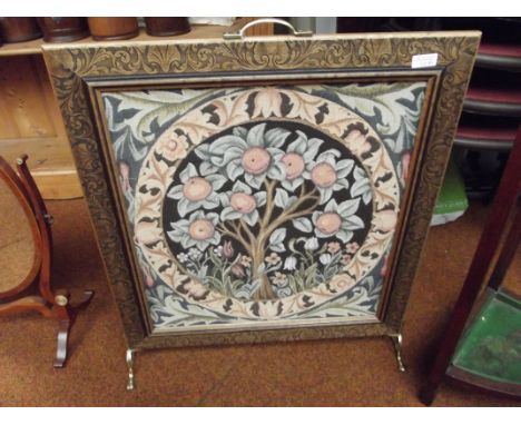 Fire screen inset with William Morris style 'Orange Tree' tapestry 