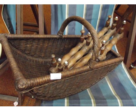 Vintage basket together with a pegged coat hanger