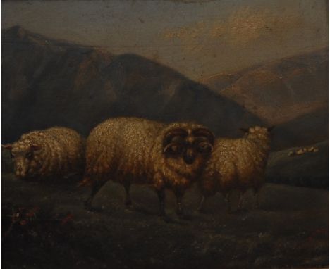 English School (early 19th century) The Ram and His Sheepoil on mahogany panel, 15.5cm x 19cm