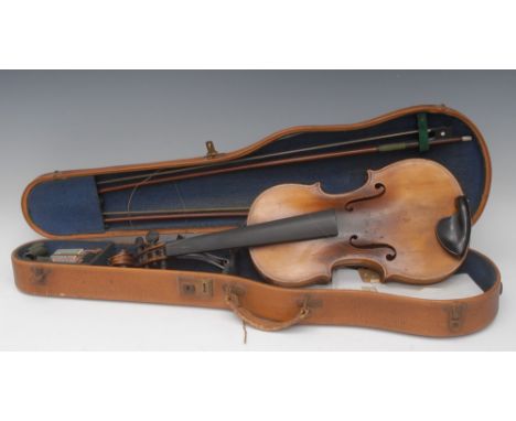 A violin, the one-piece back 35.5cm excluding button, outlined throughout with purfling, hand manuscript Straduarius label, 6