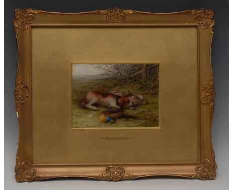 William Cruickshank (1848 - 1922)A Busy Day, a terrier rests amongst dead gamesigned, inscribed to mount, watercolour on cera
