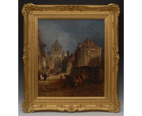 J. Henshall (mid-19th century)Flemish Townscape, Going About their Daily Businesssigned, dated 1852, oil on canvas, 61.5cm x 