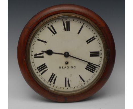 A 19th century mahogany circular wall clock, 29.5cm white enamel circular dial inscribed Gardiner, Reading, Roman numerals, e