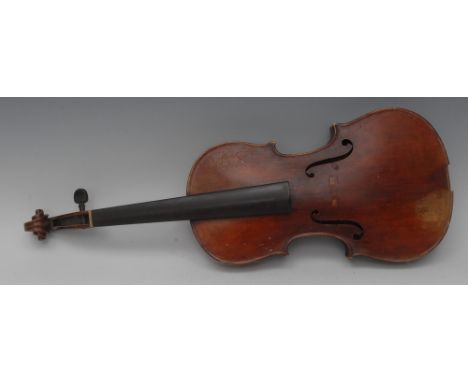 A 19th century Continental violin, 37.2cm two-piece back excluding button, interior label inscribed Volpi & Guscetti, 59.9cm 