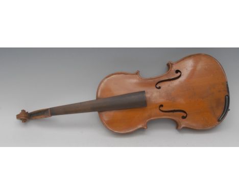 A violin, two-piece back 36cm excluding button, paper label for Richard Peat, Newton Green, Tibshelf, Near Alfreton, inscribe