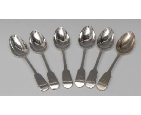 Paul Storr - a set of six George III silver Fiddle pattern dessert spoons, London 1817, 9ozHeraldry: Crest of Newdigate of Ar