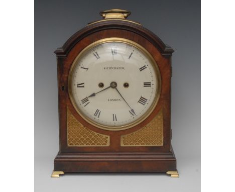 A George III mahogany bracket clock, 20cm convex painted dial inscribed Richd. Chater, London, Roman numerals, twin winding h