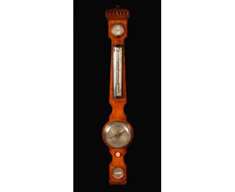 A George III mahogany wheel barometer, of small proportions, 14cm silvered register inscribed Thos. Rubergall, 24 Coventry St
