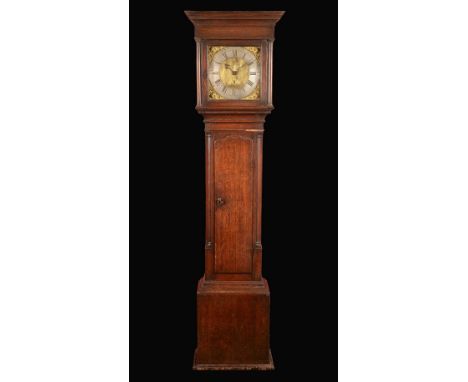 A George III oak longcase clock, 30cm square brass dial inscribed E Foster, Carlisle, silvered chapter ring, Roman and subsid