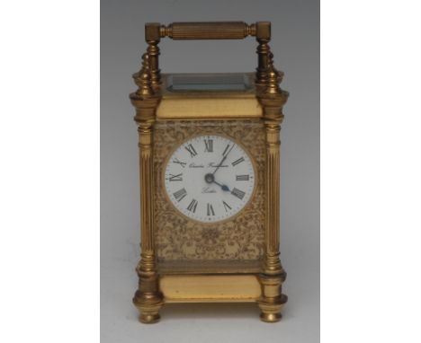 A 19th century design lacquered brass carriage timepiece, by Charles Frodsham, London, 4.5cm white circular dial inscribed wi