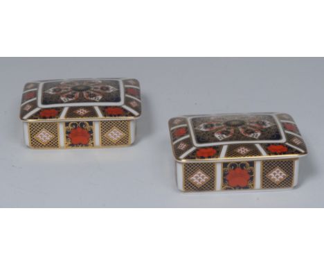 A Royal Crown Derby 1128 pattern rectangular trinket box and cover, 11.5cm wide, printed mark;  another (2)