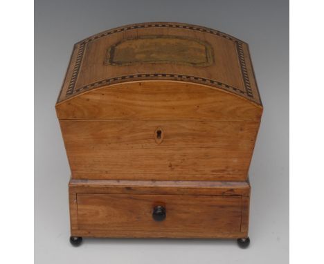 A Regency Tunbridge ware Named-View sarcophagus shape work box, The Bridge & Castle at Tonbridge [Kent], Published at Wise's 