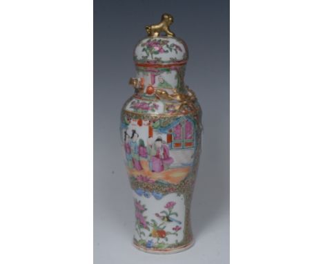 A 19th century Chinese porcelain famille rose inverted baluster vase and cover, decorated in the typical manner with mirrored