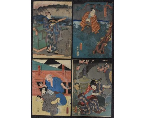 Kunisada I (1786-1864), by and after, Bandō Shūka I as the Servant Meshitsukai Ohatsu, script and seal marks, theatrical colo
