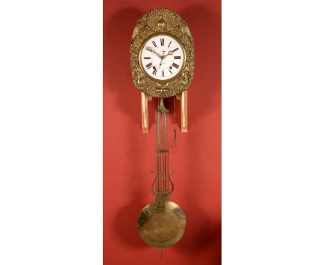 A 19th century French brass-mounted vineyard clock, 23cm circular enamel dial inscribed Hamel aux Pieux, Roman numerals, cent