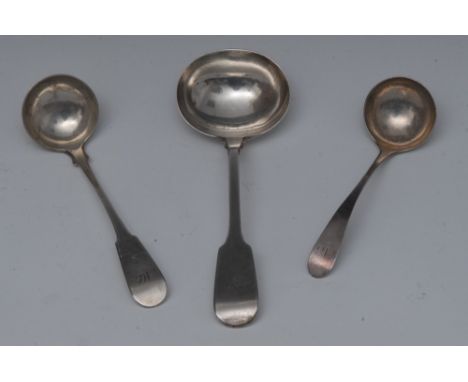 A George III silver Scottish Old English pattern sauce ladle, A Sterling;  another, Mitchell & Russell, Edinburgh 1817;  a Vi