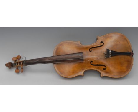 A violin, 37.1cm two-piece back excluding button, tramline purfling, boxwood tuning pegs, ebony tailpiece, rosewood finger bo