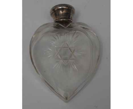 A Victorian silver mounted cut glass heart shaped flask, screw-fitting cover, London 1898