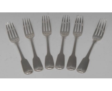 Paul Storr - a set of six George III silver Fiddle pattern table forks, London 1817, 14.5oz