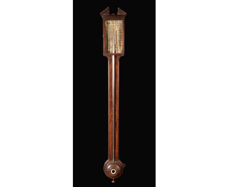 A George III mahogany stick barometer, 9.5cm rectangular silvered register inscribed Somalvico Lione & Co., No. 125 Holbn. Hi