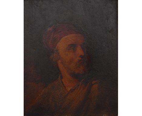 Continental School (19th century)Portrait of a Gentleman in a Red Capoil on panel, 21cm x 17cm