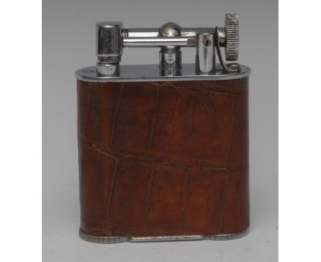 Smoking - a Jumbo table lighter, crocodile skin mounted, lift-arm action, Pat. No. 286838, 10.5cm high 