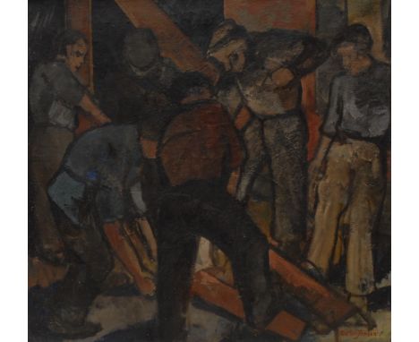 Victor Jensen (Danish Modernist School, 1891 - 1950)The Working Mansigned, oil on canvas, 66cm x 70cm, gallery label to verso