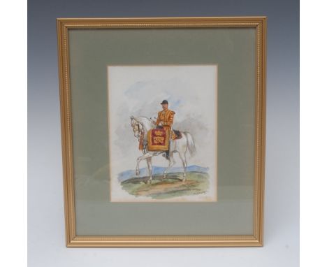 R**Simkin (20th century)Regimental Drummer on Horsebacksinged, watercolour, 17cm x 13cm