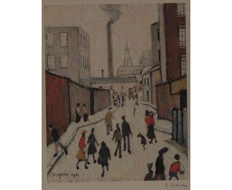 Laurence Stephen Lowry R.A., (British, 1887-1976), after and by, Street Scene, signed in pencil, Fine Art Trade Guild blindst