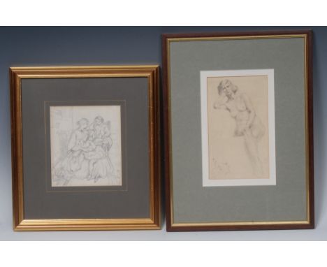Charles West Cope R.A. (1811 - 1890)Mother Readingsigned, dated 1861, pencil sketch, label to verso, 15cm x 13cm;   English S